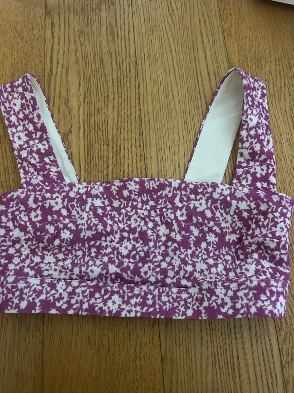 Bandier Purple White Floral Crop Tank Top/sports bra